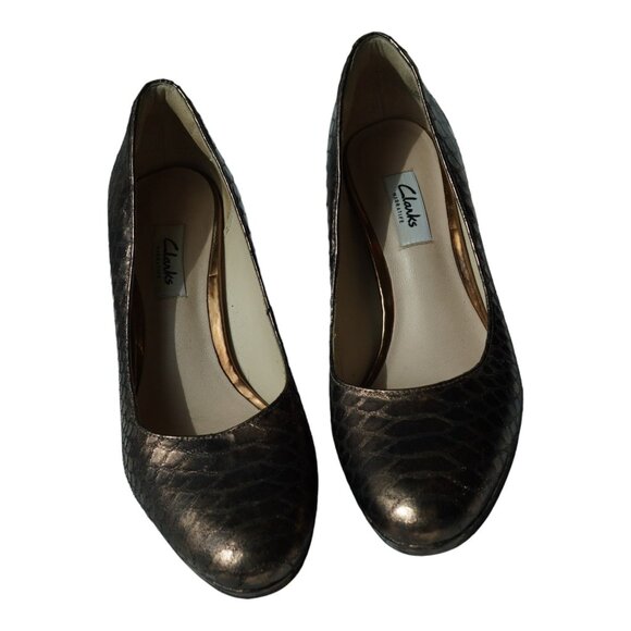 Clarks Narrative Women's SIZE 7.5 Kendra Sienna Bronze Leather Heels Pumps - Picture 3 of 10